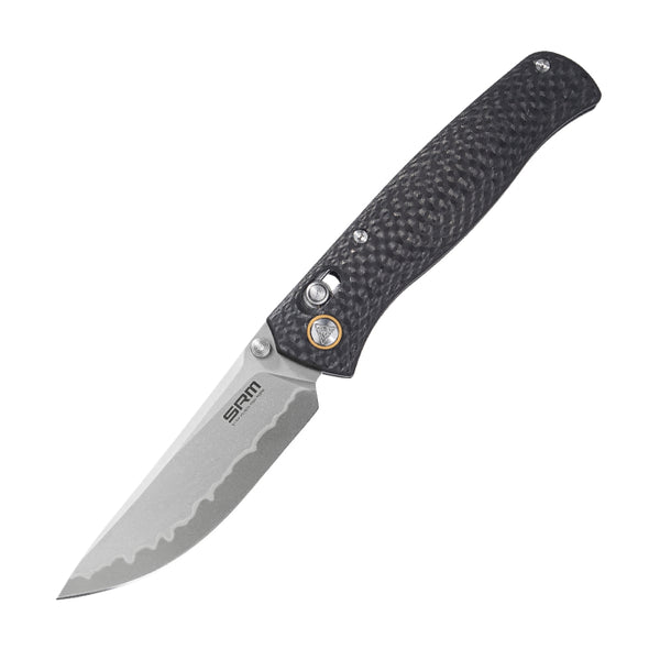 SRM Ambi Lock Folding Knife Medal 255L-CB2 (Laminated 140Cr Steel Blade, Carbon-fiber Handle)