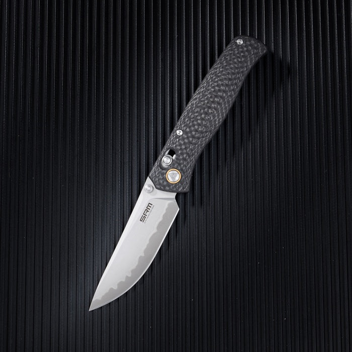 SRM Ambi Lock Folding Knife Medal 255L-CB2 (Laminated 140Cr Steel Blade, Carbon-fiber Handle)