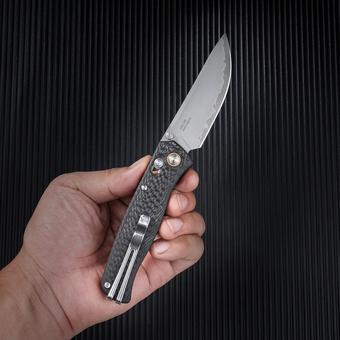 SRM Ambi Lock Folding Knife Medal 255L-CB2 (Laminated 140Cr Steel Blade, Carbon-fiber Handle)