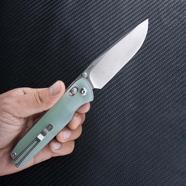 SRM 258L-GC (D2 blade, Jade G10 handle, Mono Chassis, ambi-clip, ambi lock)