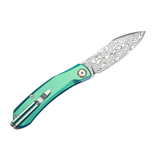 SANRENMU 7315-TG (Damascus blade, Titanium handle, slip joint, ambi clip)