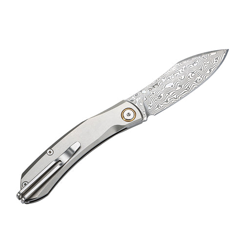 SANRENMU 7315-TZ (Damascus blade, Titanium handle, slip joint, ambi clip)